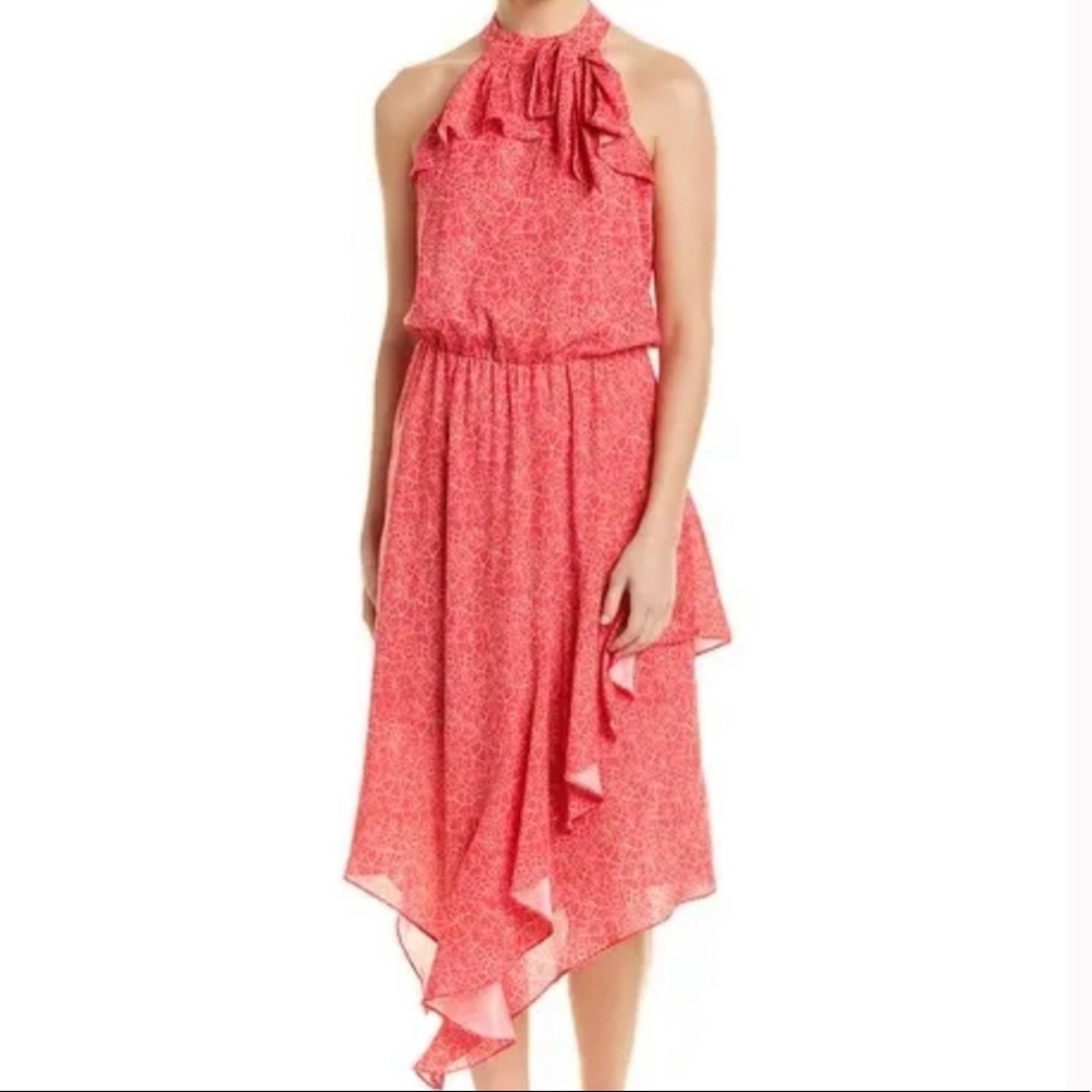 Parker NY Women's High Low Asymmetric Dress Red Sm